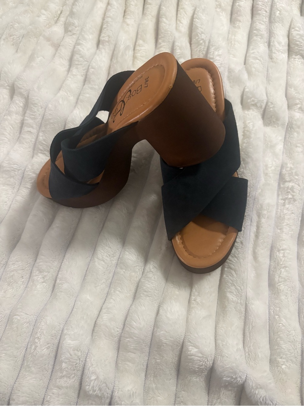 Bos. & Co. Made in Italy Black Leather Block Heel Slide Sandals Size 38/7